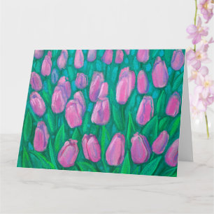 Carte Champ de tulipes roses, Fleurs de printemps peintu
