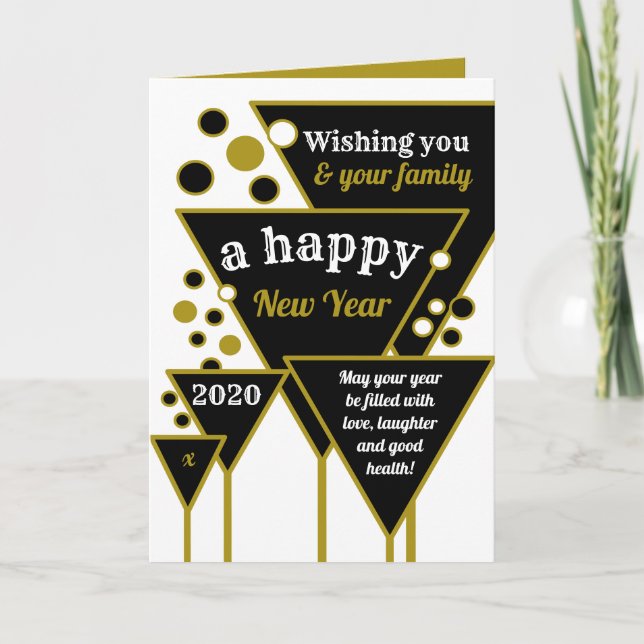 Carte Champagne d'or, voeux du Nouvel An (Devant)
