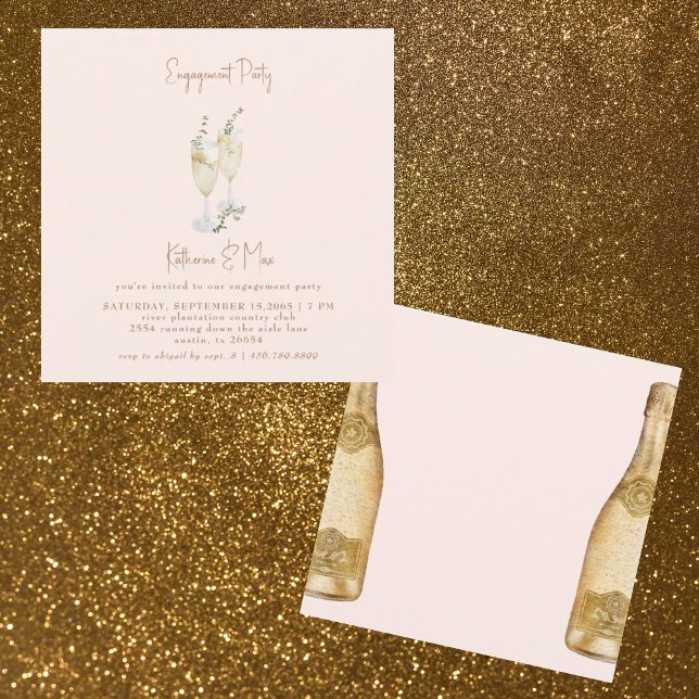 Carte Champagne Gold & Blush Carré Engagement Party (Créateur téléchargé)
