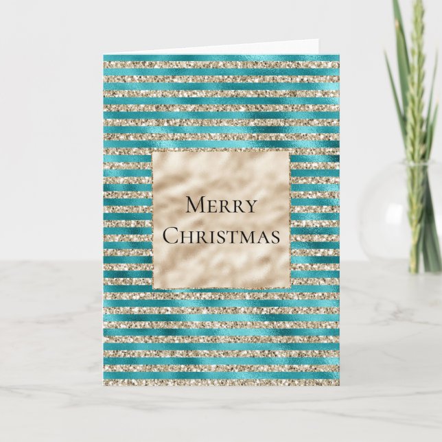 Carte Champagne Gold Parties scintillant Grandes Turquoi (Devant)