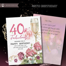 Carte Champagne pour un 40e anniversaire floral &