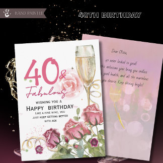 Carte Champagne pour un 40e anniversaire floral &