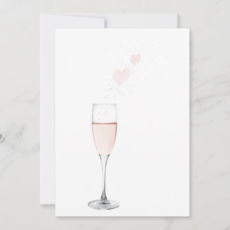 Carte champagne rose aux coeurs mousseux