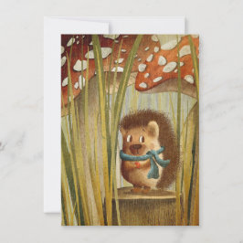 Carte Champignons aquarelle Joli hérisson en forêt