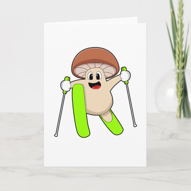 Carte Champignons en ski avec ski (Devant)