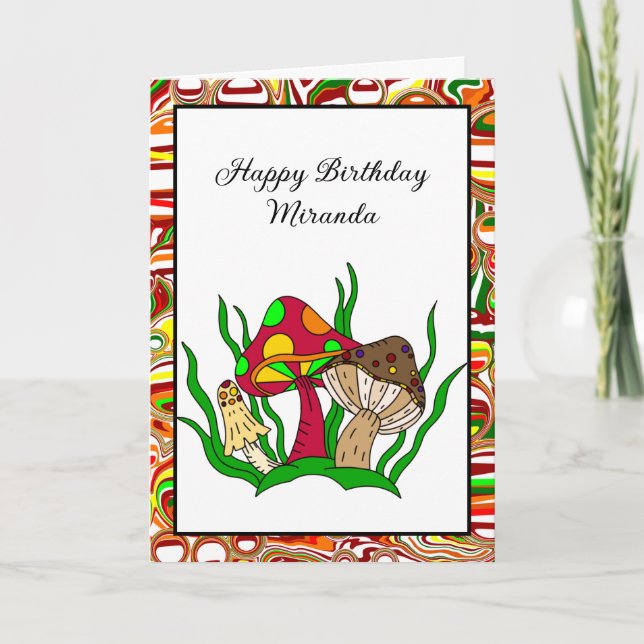 Carte Champignons Rétro Personnalisé Joyeux Anniversaire (Devant)