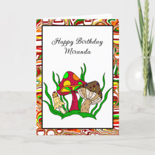 Carte Champignons Rétro Personnalisé Joyeux Anniversaire