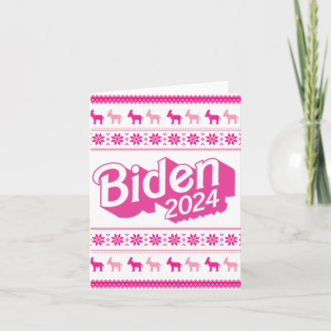 Carte Chandail de Noël rose Biden 2024 (Devant)