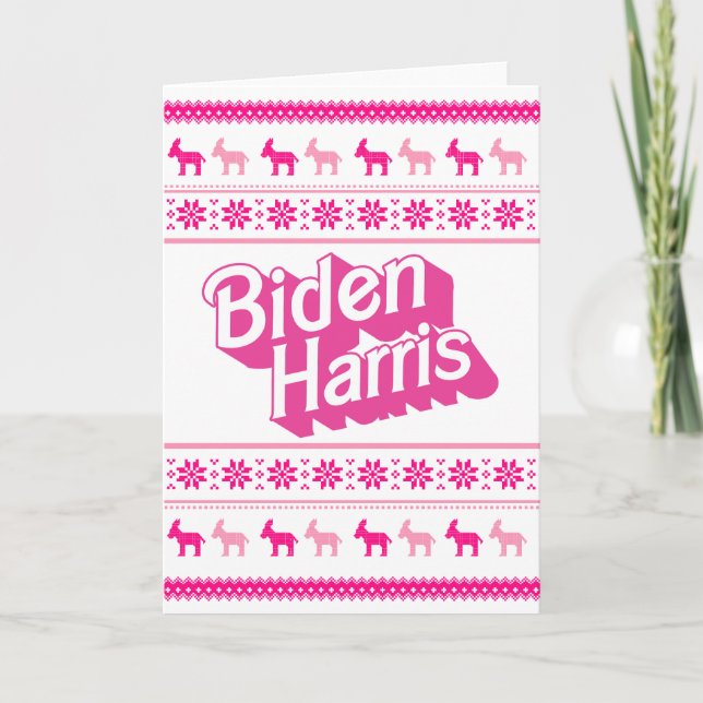 Carte Chandail de Noël rose Biden Harris (Devant)