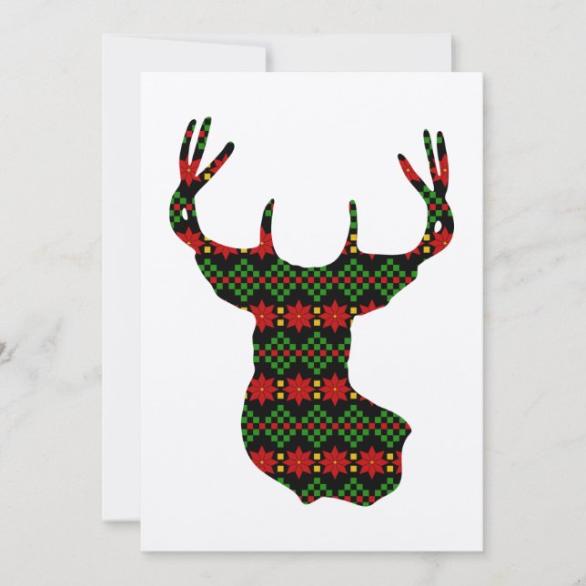 Carte Chandail Tacky Style Buck Deer Head Noël (Devant)
