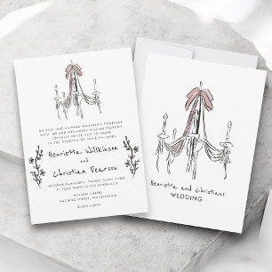 Carte Chandelier Romantique Rose Pâle Ruban Mariage Form