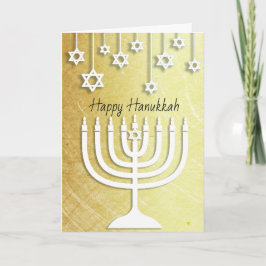 Carte Chandeliers en or et blanc Joyeux Hanukkah
