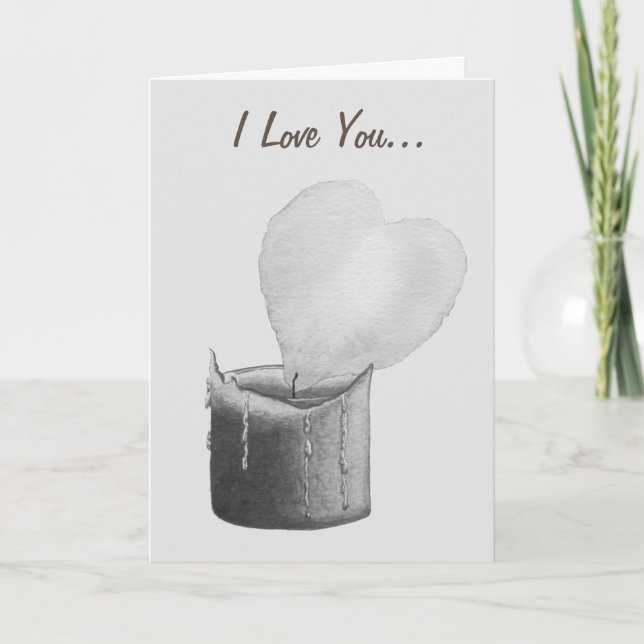 Carte chandelle en forme de coeur romantique gris pour l (Devant)