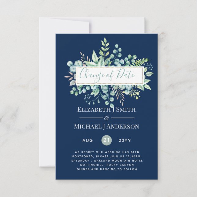 Carte Changement de plan Date Greenery Eucalyptus Event (Devant)