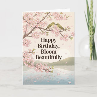 Carte Chanson d'oiseaux à fleurs de cerisier Aquarelle A