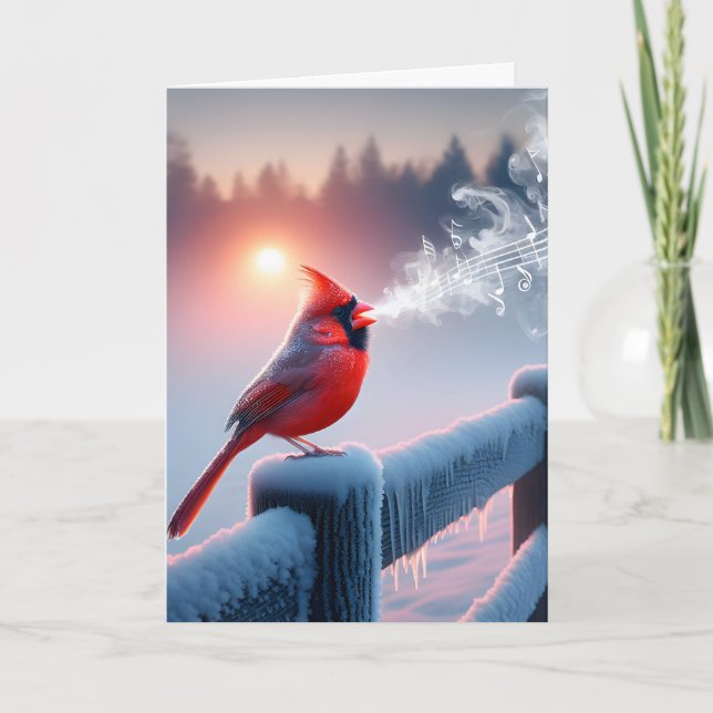 Carte Chant Cardinal Anniversaire En Hiver (Devant)