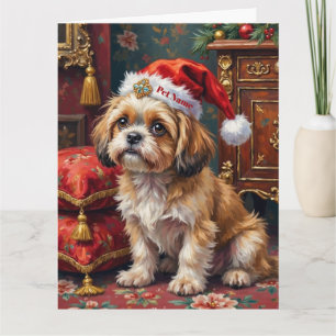 Carte Chapeau à toupet de Noël royal pour Shih Tzu