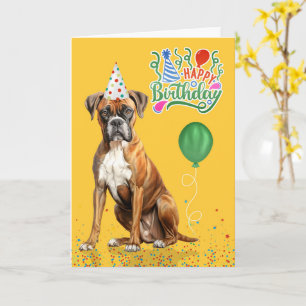 Carte Chapeau de fête de chien Boxer Jaune Anniversaire