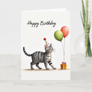 Carte Chapeau de Fête Félin Rayé