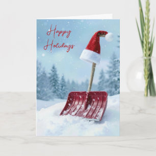 Carte Chapeau de Père Noël sur une pelle à neige rouge