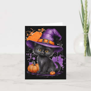 Carte Chapeau de sorcière de chat noir Halloween mignon