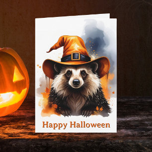 Carte Chapeau de sorcière orange hérisson fantaisiste Ha