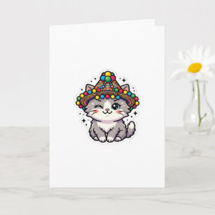 Carte Chapeau Tissé Chat Marocain Amazigh Kawaii Mignon