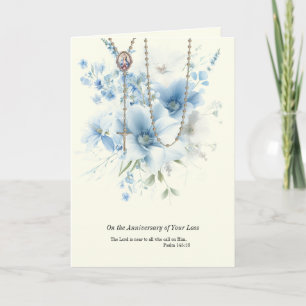 Carte Chapelet de décès d'anniversaire Vierge Marie Flor