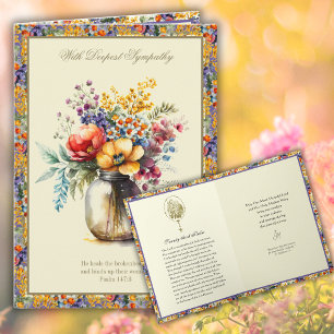 Carte Chapelet Floral de Sympathie Catholique Écriture