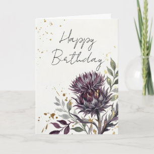 Carte Chardon Écossais Sombre et Doré pour Anniversaire