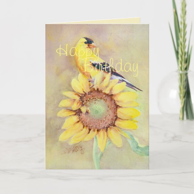Carte CHARDONNERET ET TOURNESOL d'ANNIVERSAIRE par (Devant)