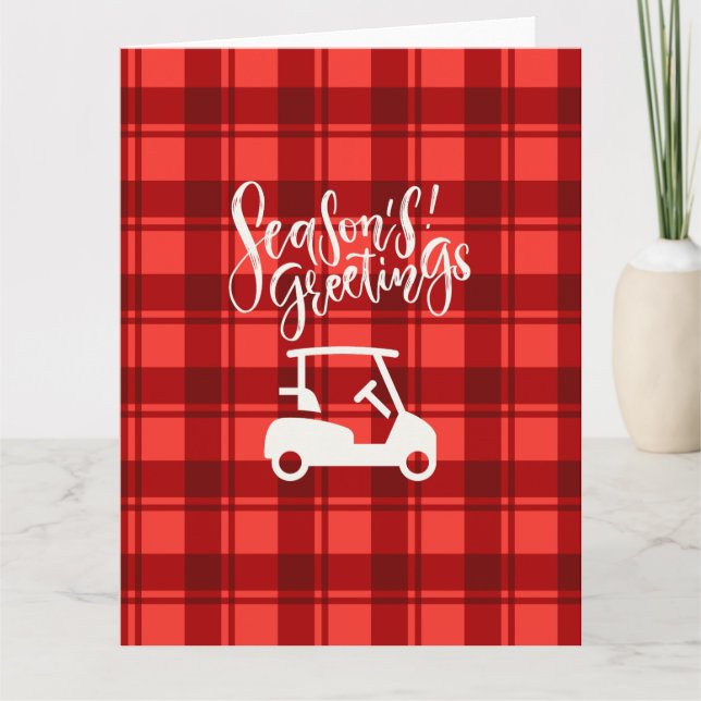 Carte Chariot de golf avec voeux de saison à Noël rouge (Devant)