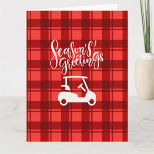 Carte  Chariot de golf avec voeux de saison à Noël rouge