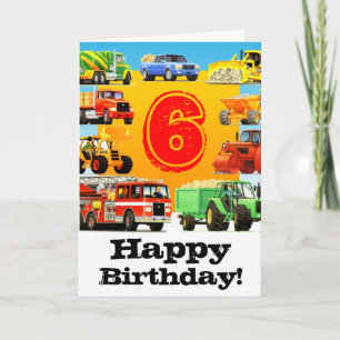 Carte Chariots de construction personnalisés 6e annivers