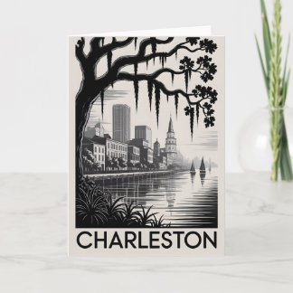 Carte Charleston Caroline du Sud Gravure sur bois Noir B