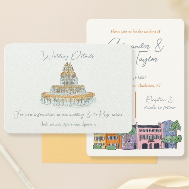 Carte Charleston Détails du Mariage Aquarelle (Créateur téléchargé)