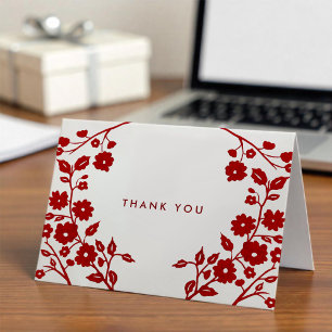 Carte Charmant Burgundy Folk Art Floral Merci Personnali