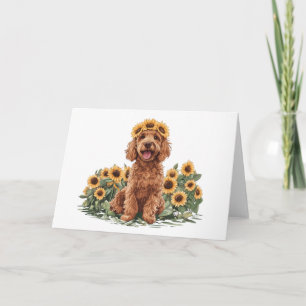 Carte Charmant chien Goldendoodle portant une couronne d