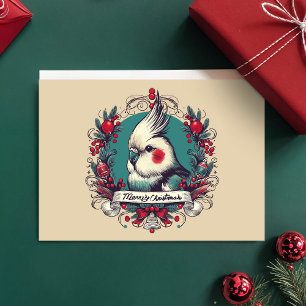 Carte Charmant Cockatiel Vintage Vacances Wreath Animal 