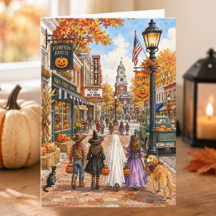 Carte Charmant rue principale d'automne Joyeux Halloween