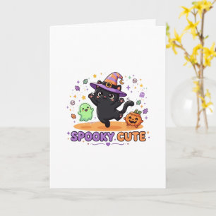 Carte Charmante Sorcière Chat Noir Halloween