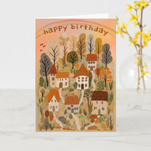 Carte Charmante Village d'Automne Fall Jolie Anniversair