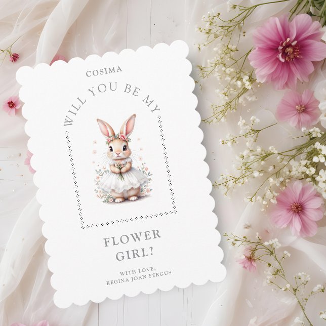 Carte Charming Cute Bunny Ornamental Dome Arch Effect  (Charming Cute Bunny Ornamental Dome Arch Effect Flower Girl Proposal Card.)