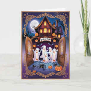 Carte Charming Halloween Chat et Maison Citrouille