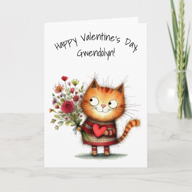 Carte Charming Orange Kitty Cat Happy Valentine's Day (Devant)
