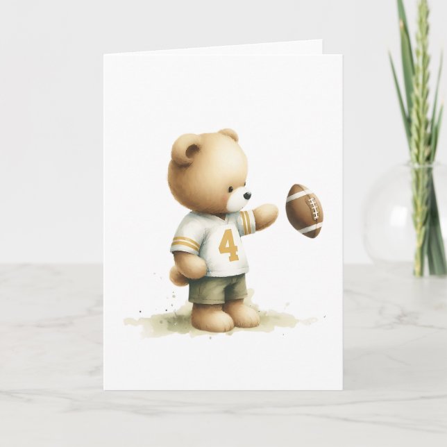 Carte Charming Teddy Bear Football Player Blank Grey (Devant)