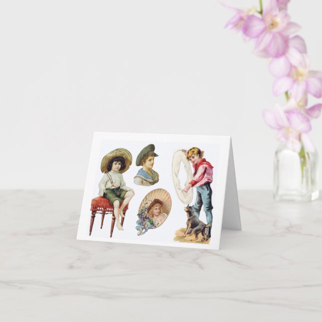 Carte Charming Victorian Children and Dog Collector (Orchidée)