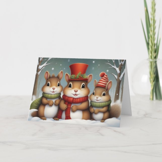 Carte Charming Vintage Christmas Chipmunks (Devant)