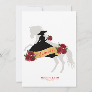 Carte Charra Quinceanera Invitation, Red Roses Mariachi