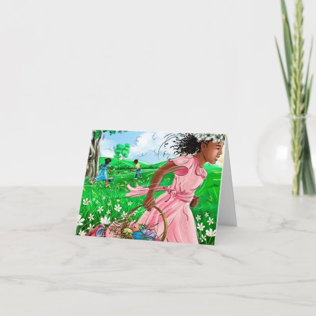 Carte Chasse aux œufs de Pâques de jolies filles africai (Devant)